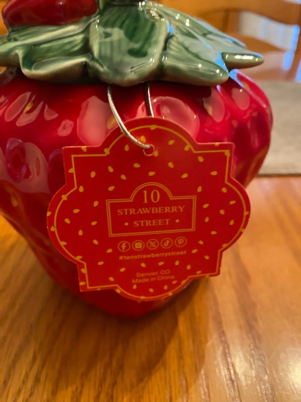10 Strawberry Street Red Ceramic Strawberry Jar with Green Leaf Lid - Picture 2 of 6